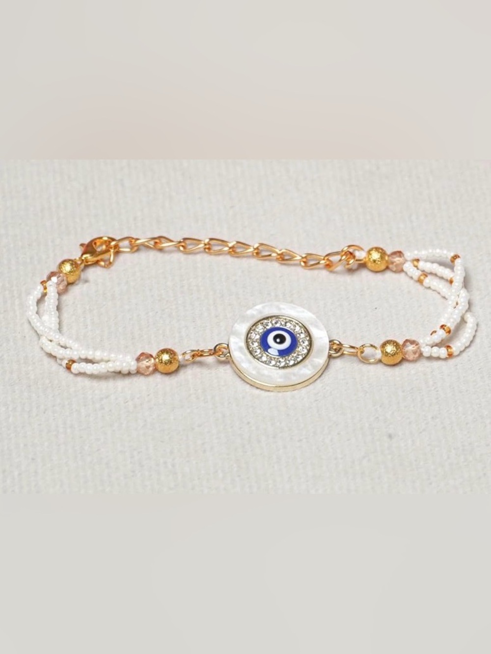 Gold-Tone Evil Eye Disc Bracelet with Mother-of-Pearl